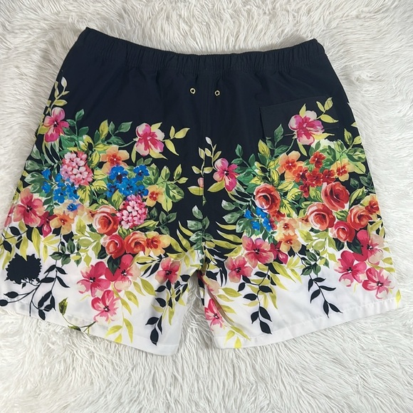Johnny Was Black Spring Border Print Men’s Swim Trunks - Picture 6 of 10